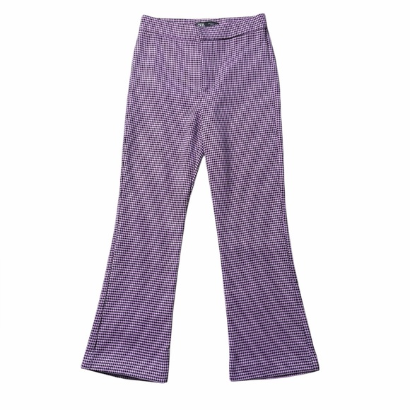 Zara Pink Houndstooth Flare High Waist Stretch Crop Pants Size Small NWOT - Picture 3 of 9